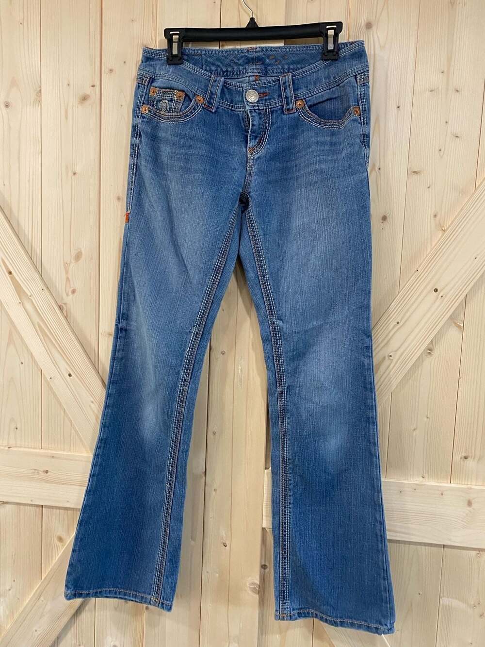 Seven7 Women's Blue Medium Wash Low Rise Flare Denim Jeans 28 x 32